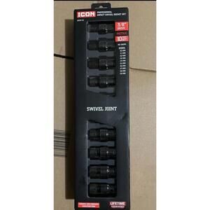 ICON I2UM-10 3/8" Drive Impact Swivel Socket Set Metric 10pc No-Skip New